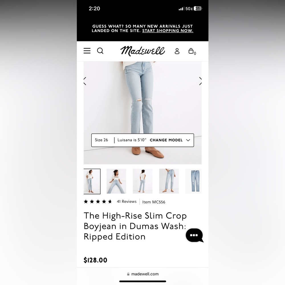 Madewell 28P The High-Rise Slim Crop Boyjean